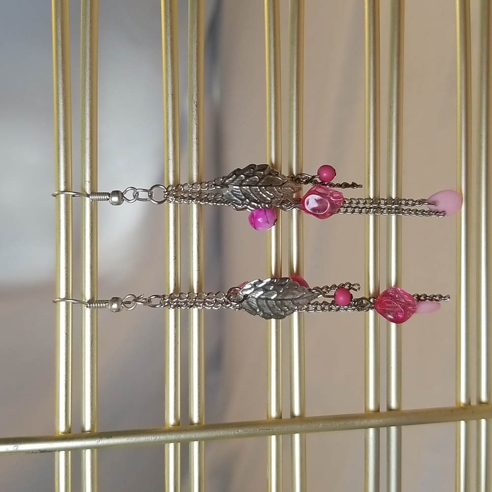 Silver and Pink Chain Earrings